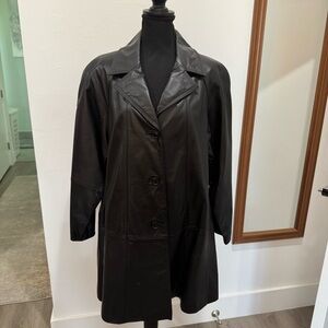 Classic Black Leather Women's Coat